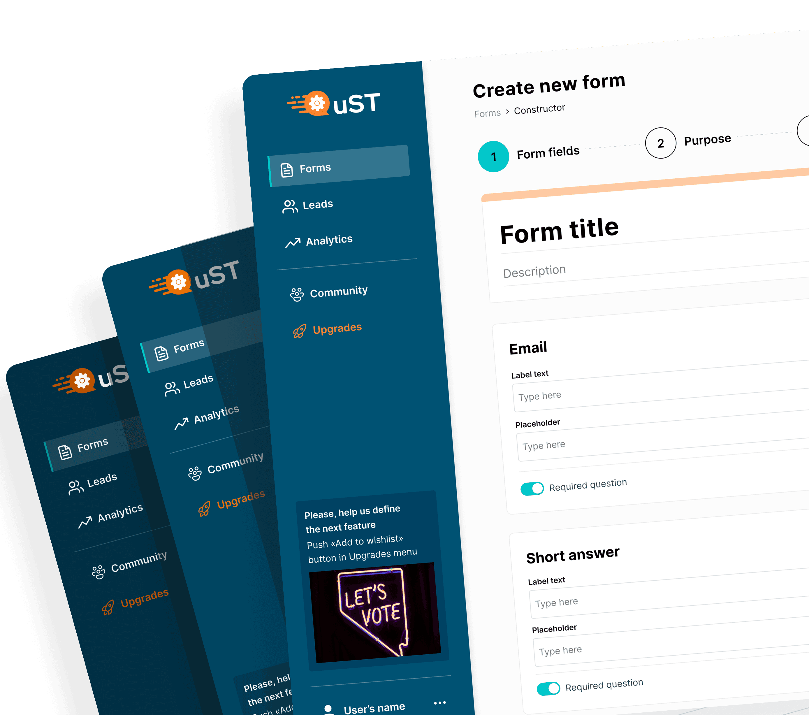 QUST.APP interface screenshots