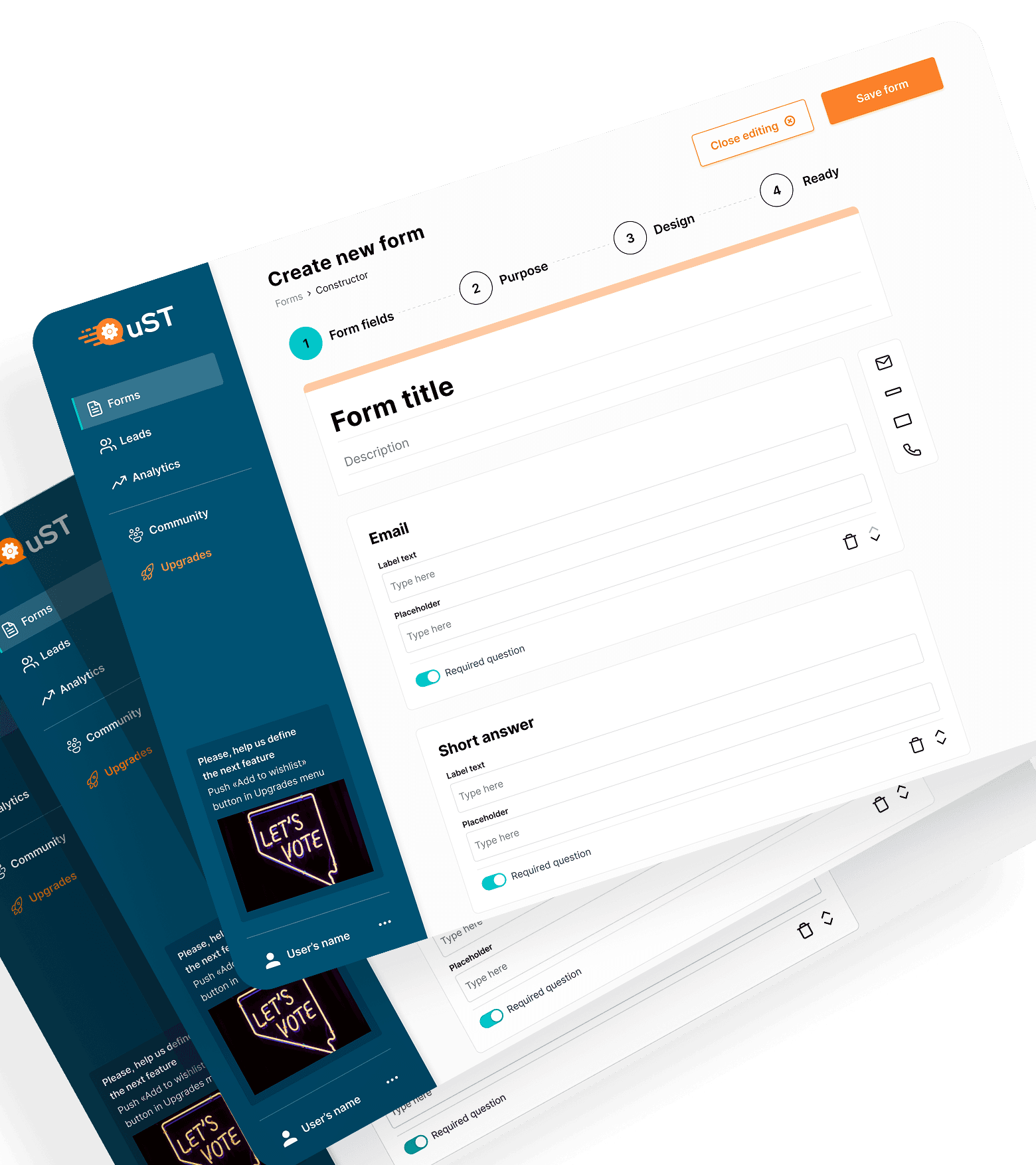 QUST.APP interface screenshots